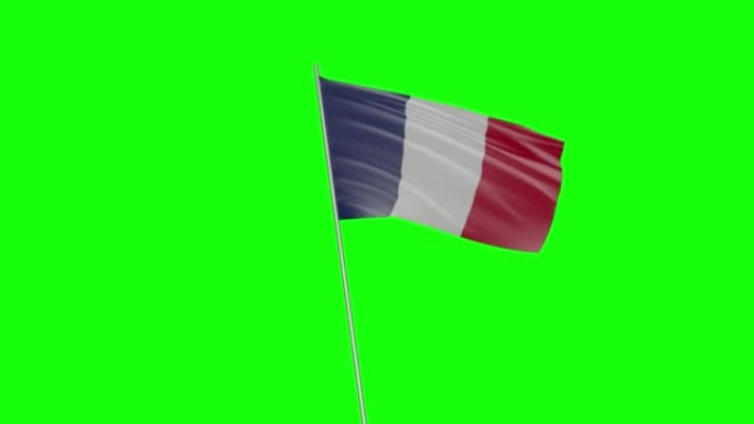 手持挥舞的法国国旗与绿幕背景3d建模和动画循环- Cgi法国国旗正在绿幕背景上挥舞旗帜的Chroma
