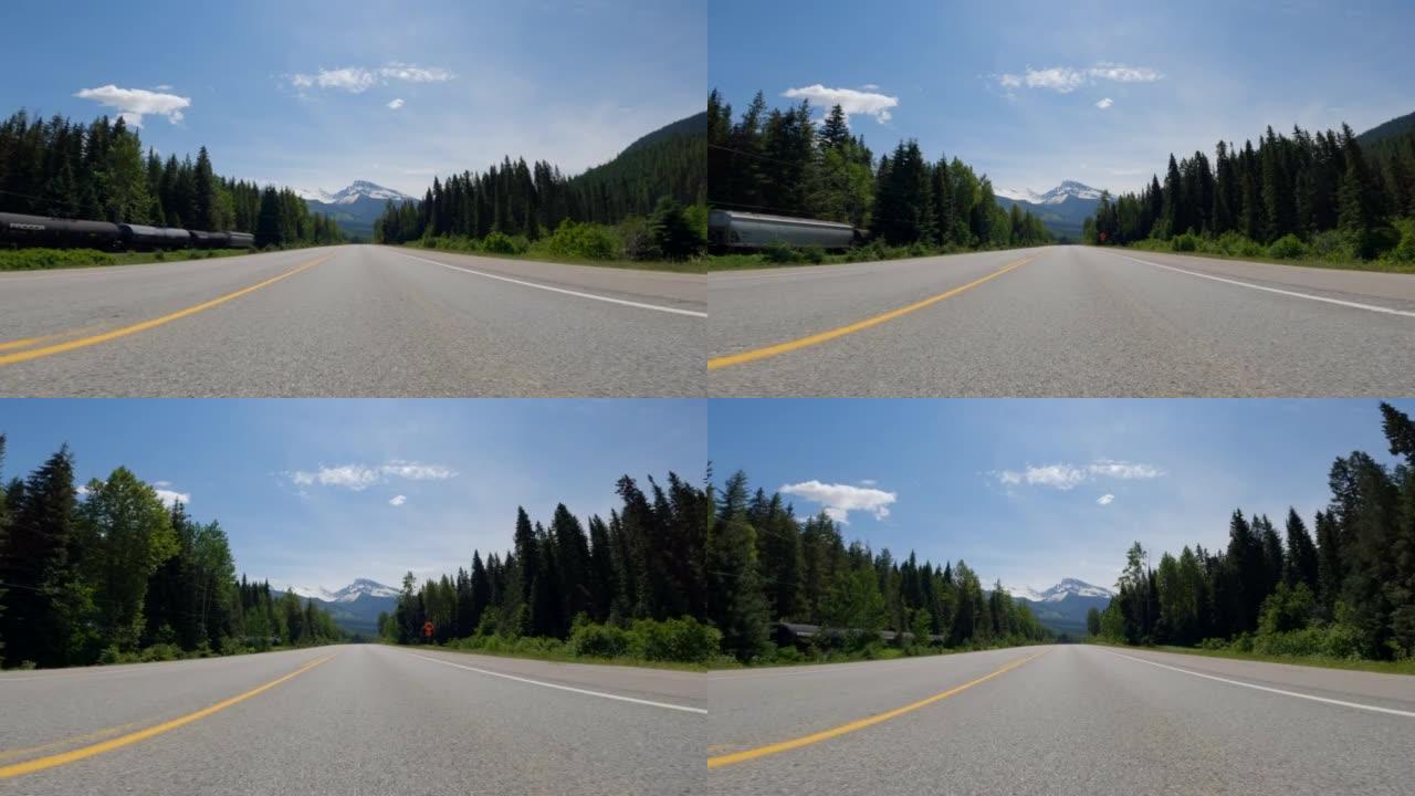 加拿大不列颠哥伦比亚省耶洛黑德高速公路上汽车行驶的4k视点视频