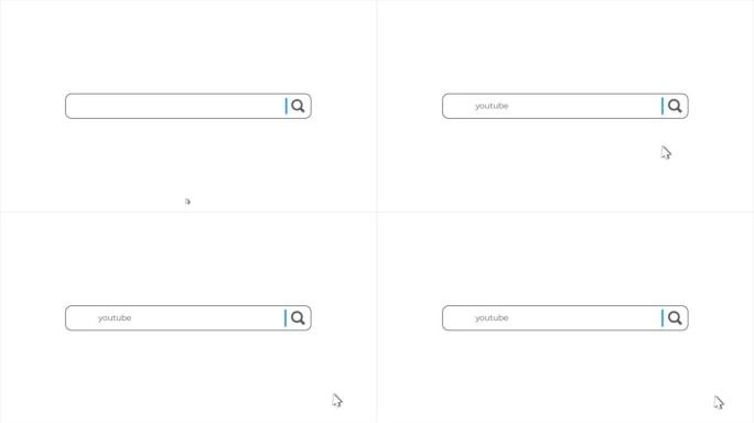 搜索动画中的单词YouTube。互联网浏览器搜索