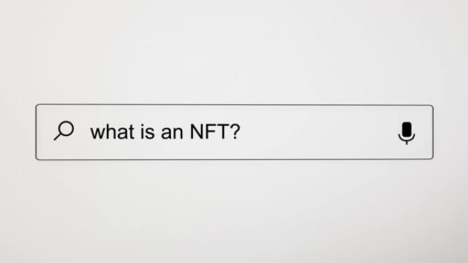 搜索 “什么是NFT？” 在PC屏幕上的Internet搜索引擎Web浏览器中。4k分辨率。
