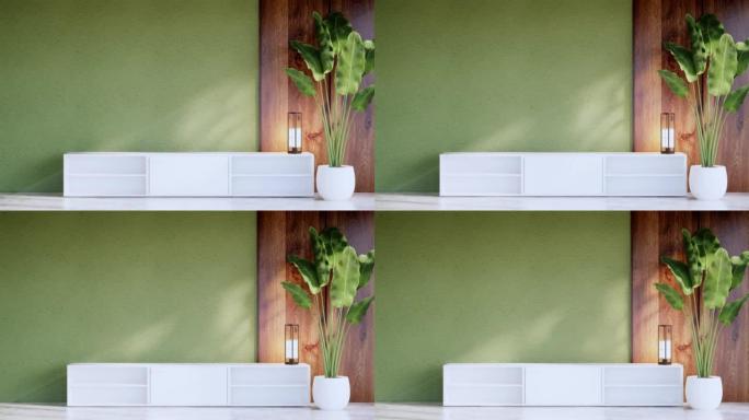 绿色墙壁背景上的六角木架日本设计。3d渲染