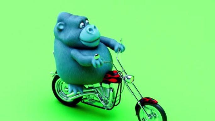 摩托车上的大猩猩有趣的3D卡通动画