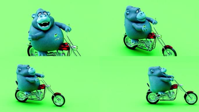 摩托车上的大猩猩有趣的3D卡通动画