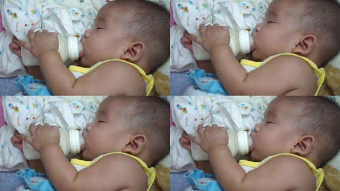 新生儿喂养和睡觉的特写镜头