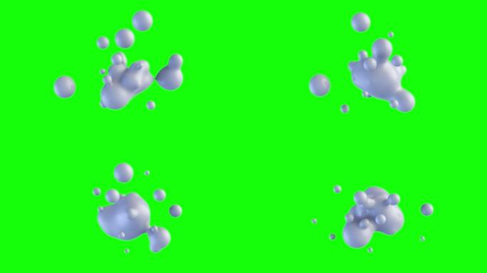 抽象三维变形图形。一滴白色代谢物。基于绿色背景上的代谢球的超现实物体。