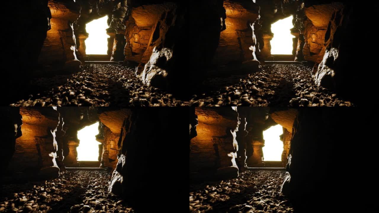 用光源从洞穴内拍摄的电影，3d渲染4K 60FPS。