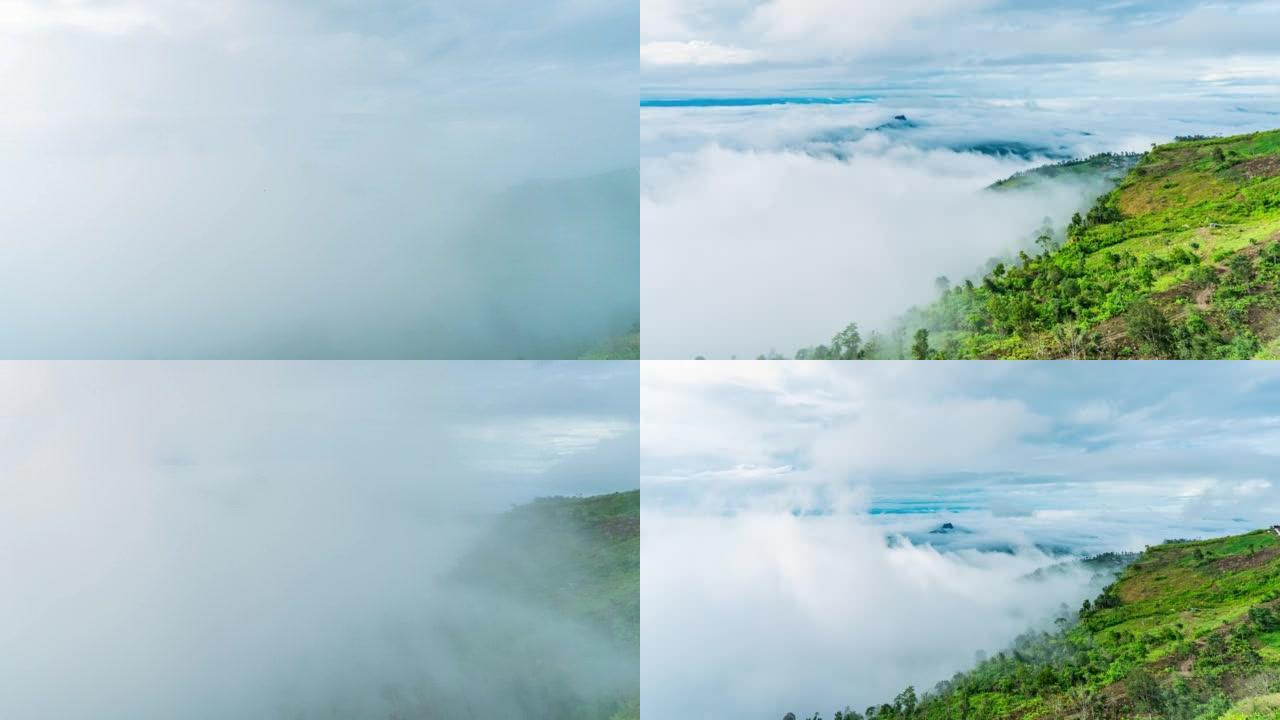 带有雾的主题山峰，延时视频