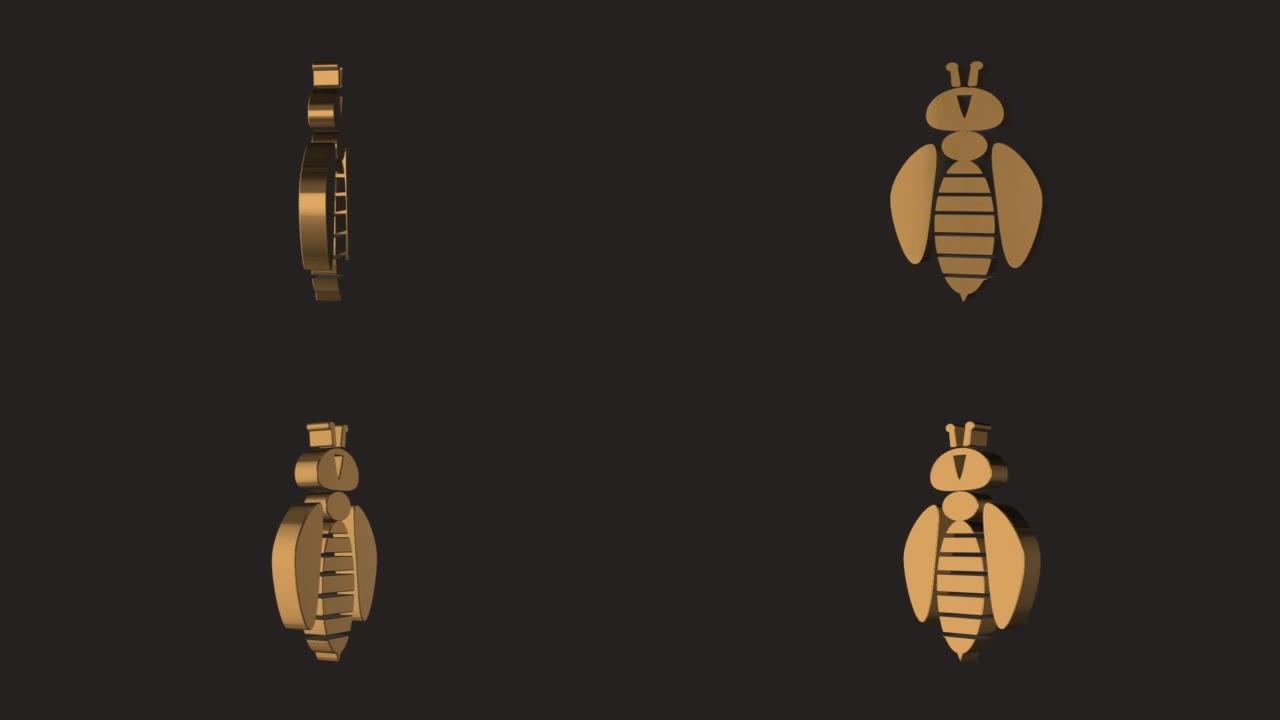 白色背景上的金色3d蜜蜂标志。