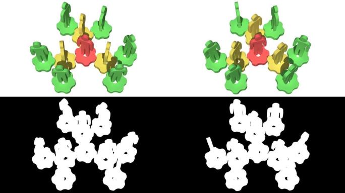 团队合作。一群风格化的人站在齿轮上。