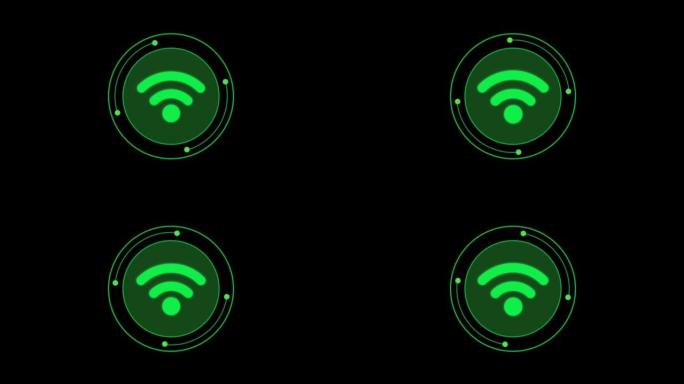 黑色背景上的动画绿色无线图标平视显示器。