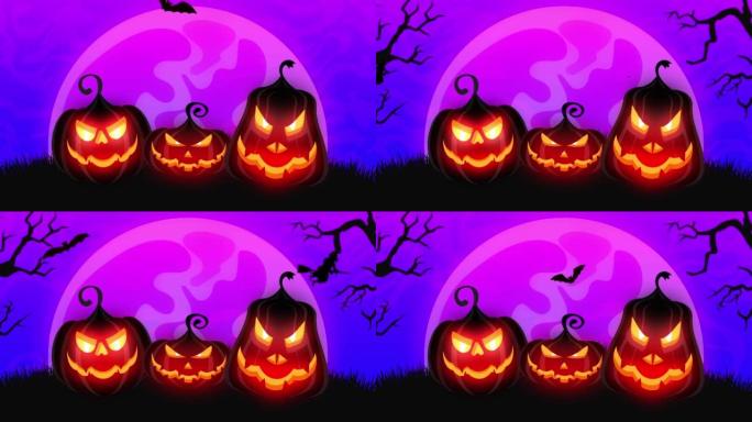 Halloween pumpkins background animation. Scary Gra