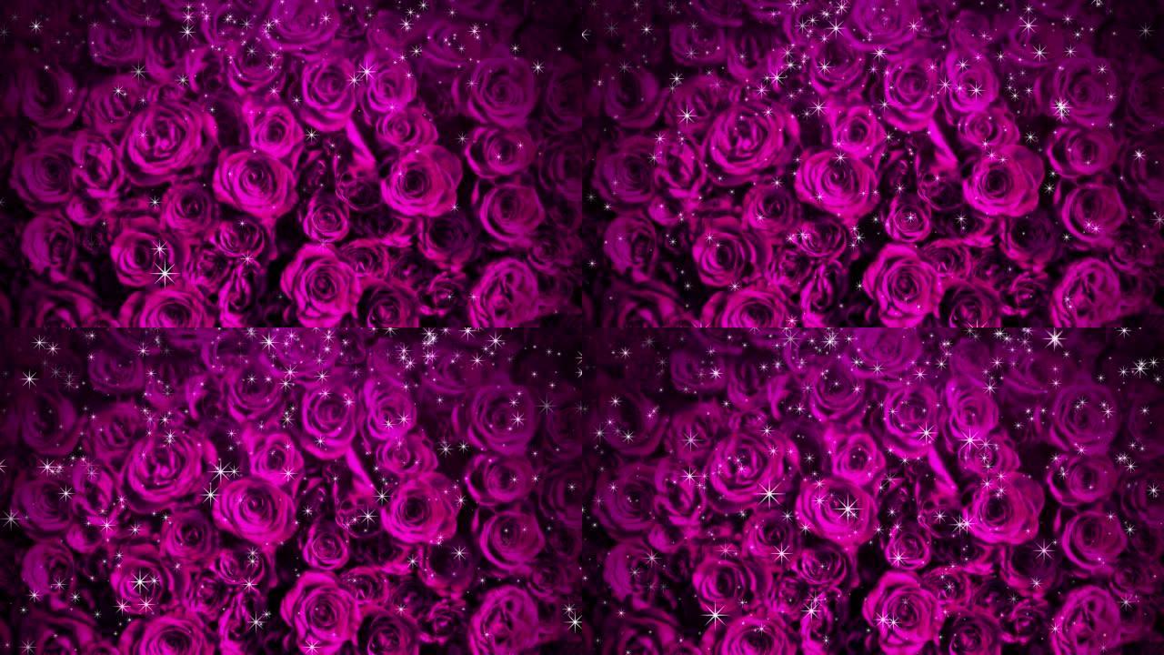 Glitter pours down on pink roses