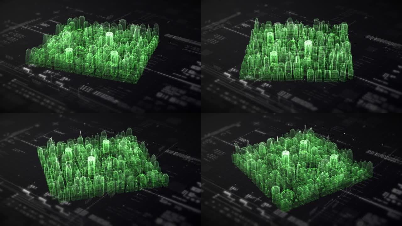 未来全息数字矩阵城市平视显示器