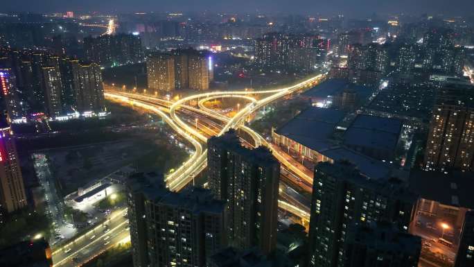 城市高架立交桥夜景航拍4k