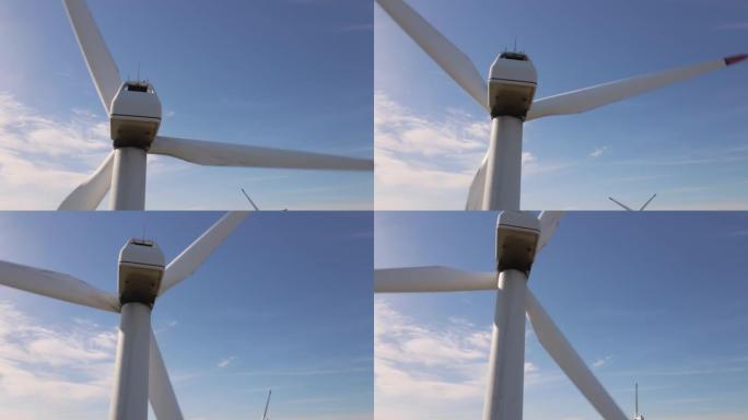 风力涡轮机和风力涡轮机上的绿色能源。替代能源和可再生能源。发电厂的发电和发电机。风电场和风能，环境保
