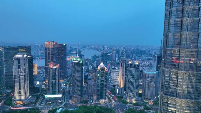 上海陆家嘴金融中心夜景航拍景观