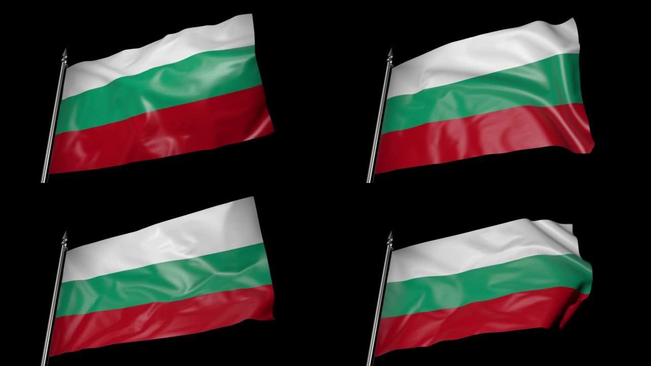 旗杆上的保加利亚国旗。带阿尔法通道的3D动画