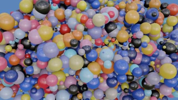 抽象彩色气球球体球动画视频，4k分辨率，随机移动的动画气球，多色闪亮圆圈，运动图形背景，气泡魔术，