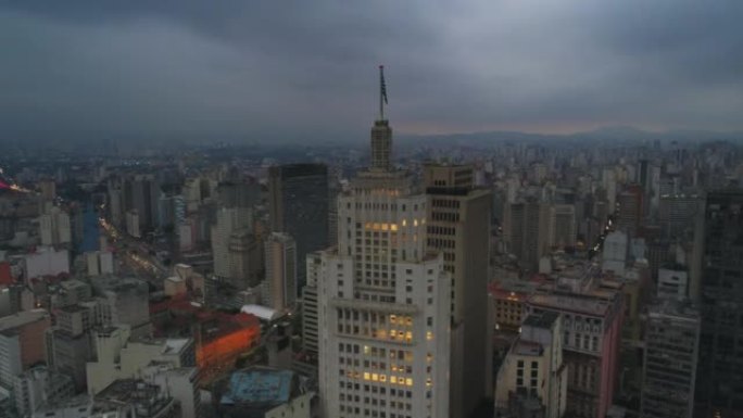 黄昏时间圣保罗城市景观交通街空中全景4k巴西
