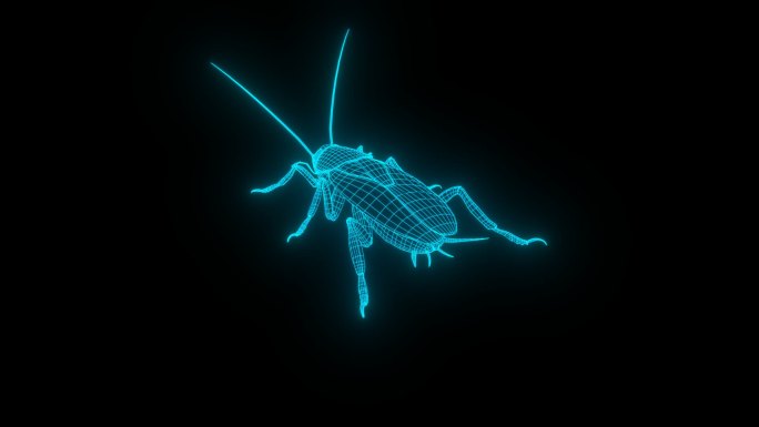 蓝色全息线框蟑螂动画素材带通道