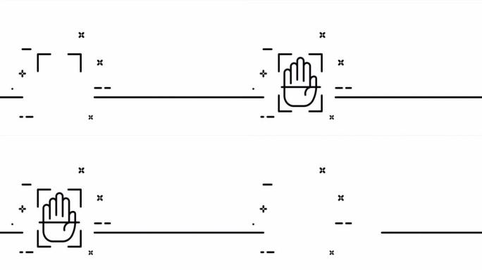 扫描手掌。指纹，扫描仪，生物识别，身份验证，确认，识别。生物测定概念。一个线条画动画。运动设计。动画
