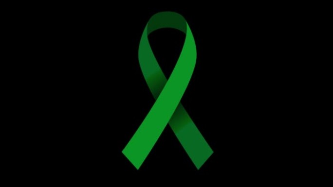 4K绿色哀悼缎带库存动画。绿色意识视频。阿尔法通道。