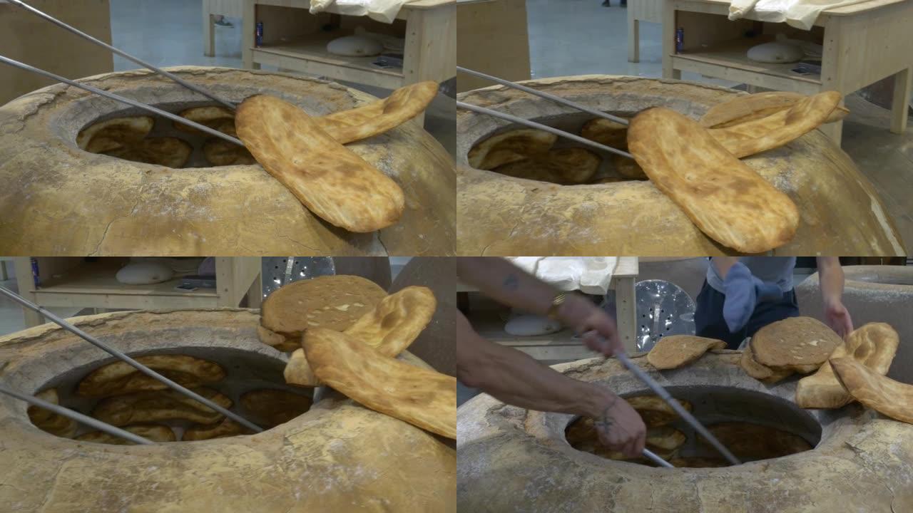 超市面包店的传统高加索面包制作