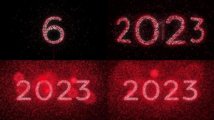 4k新年快乐庆祝红色烟花倒计时2023
