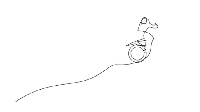 单线越野摩托车骑手在赛道上爬坡的自画动画。动画极限运动概念。