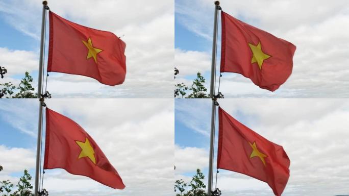 红色越南国旗的特写镜头，中间是金星