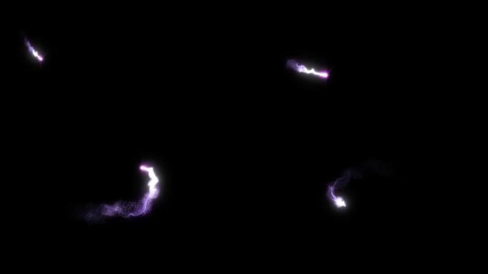 紫色螺旋光条纹移动和摆动，带有辉光和粒子，在黑色背景上隔离，4k视频元素