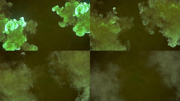摘要成分用绿色化学烟雾旧刮擦表面。3d渲染数字动画高清