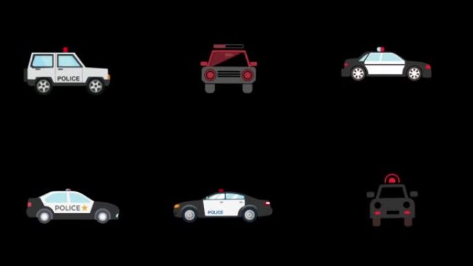 警车图标集运动图形动画，警车，透明背景