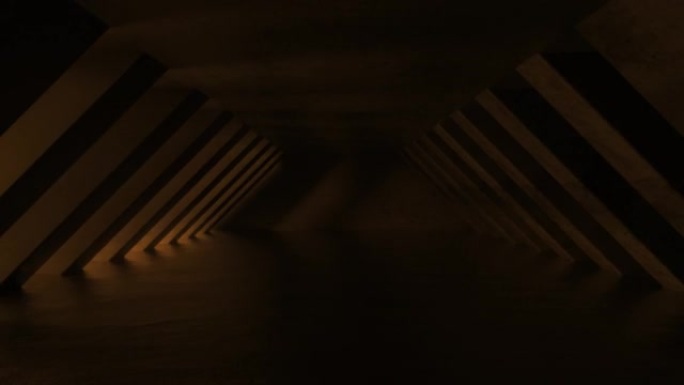 4k未来派科幻霓虹灯隧道，橙色霓虹灯。发光的五颜六色的光穿过走廊。3D运动动画无缝循环