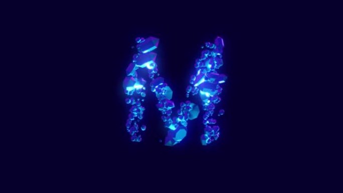 神奇的蓝色光彩或冰晶字体-字母M，孤立循环视频