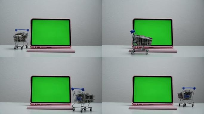 stop motion a cart shopping moving around tablet g