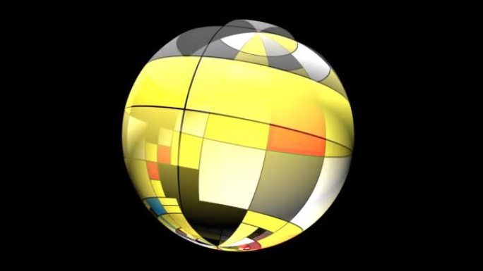 彩色矩形蒙德里安风格在球体上旋转