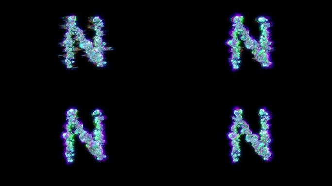 色差控制论晶体的字母N-失真字体，孤立循环视频