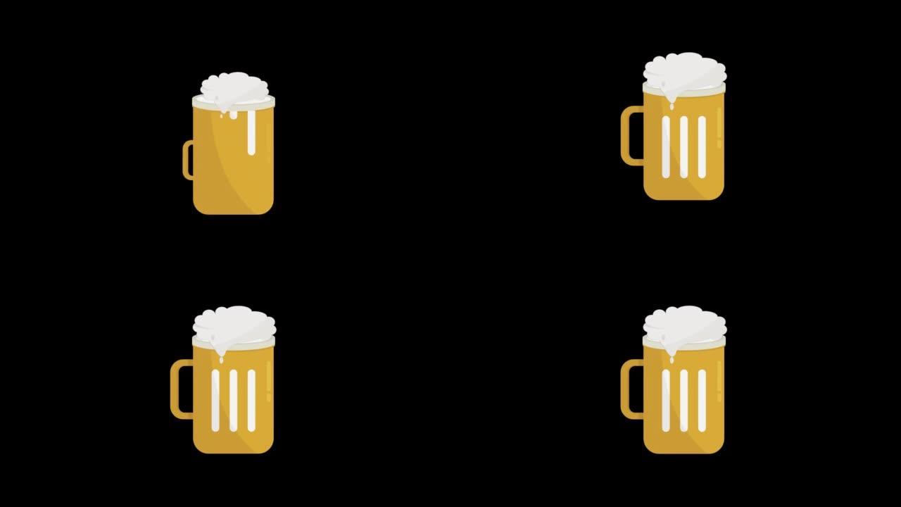 啤酒杯图标运动图形动画与阿尔法通道，透明背景，ProRes 444