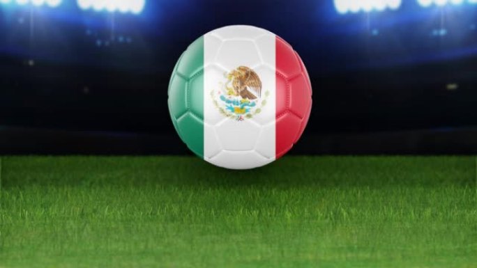 墨西哥国旗足球，带灯跳入体育场。足球场和球，4k分辨率，循环-股票视频