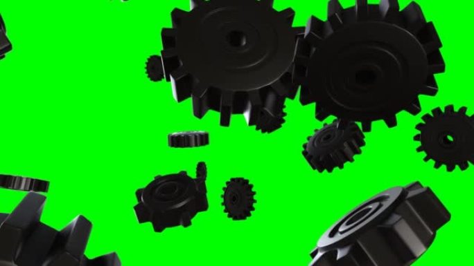 Black gears on green chroma key background.