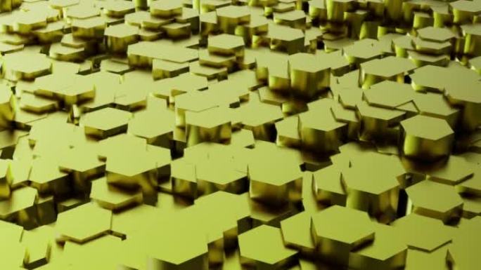 无缝3d动画中表面移动变形的美丽六边形，抽象运动设计背景，计算机生成过程，未来几何网格概念，蜂窝，网