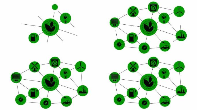 白色圆圈中的动画平面生态图标。用于可再生能源、绿色技术、生态护理的扁平绿色符号。白色背景上的矢量插图