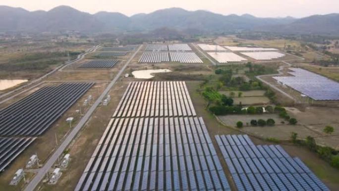 太阳能电池太阳能电池板农场的鸟瞰图