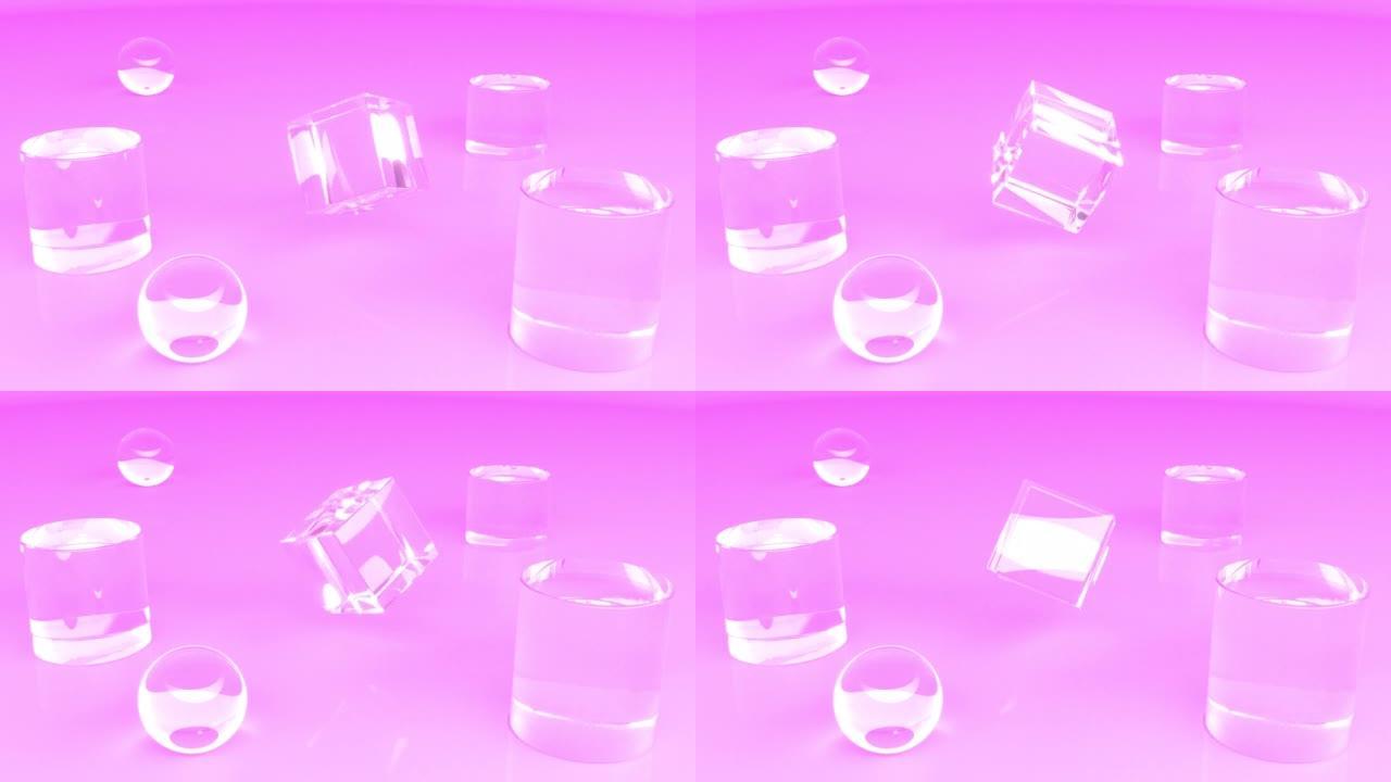 玻璃盒苛性运动设计粉色亚克力空讲台介绍能够循环无缝4k