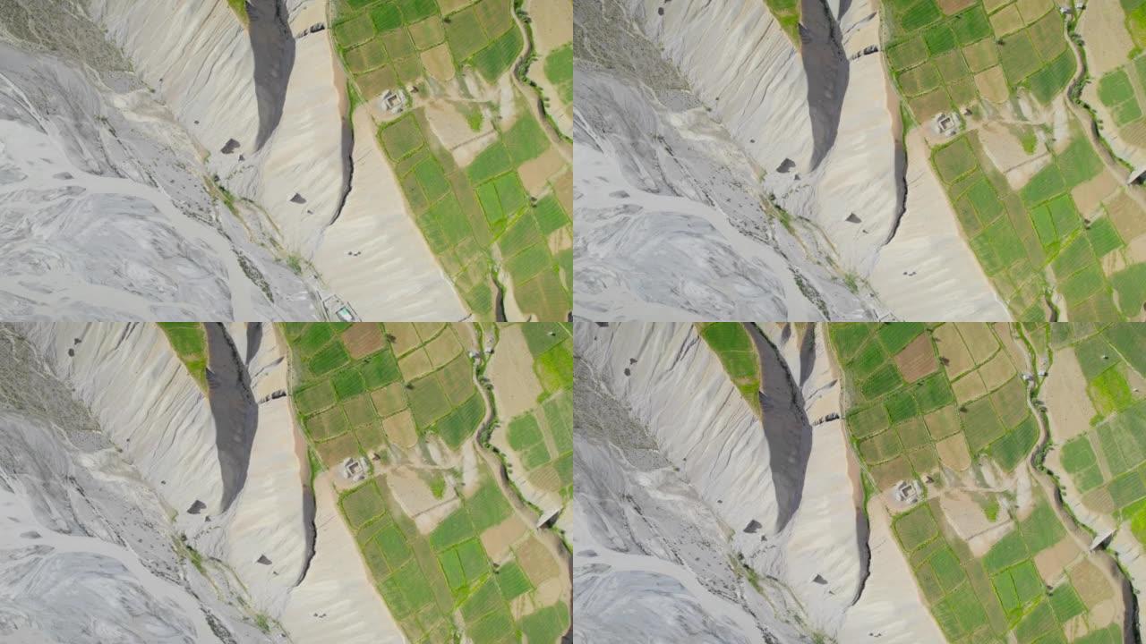 空谷山区农业农田的空中无人机拍摄。