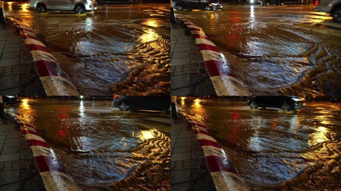 洪水泛滥的道路城市内涝城市排水系统过载积