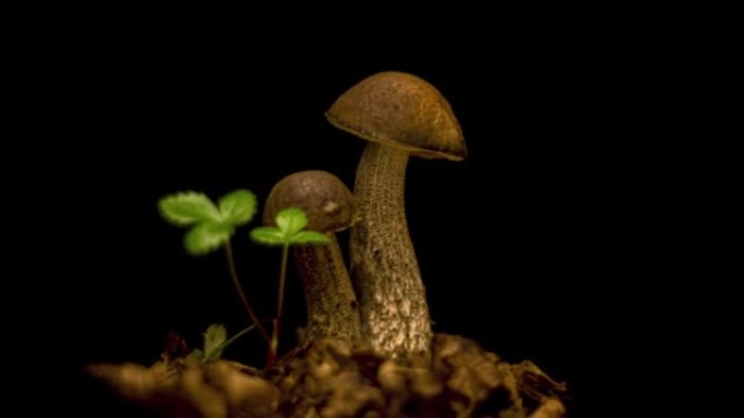 蘑菇生长。蘑菇牛肝菌
