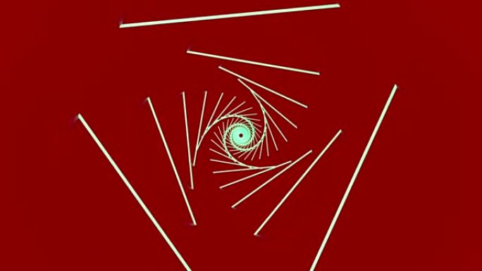 彩色三角形能量隧道，中间有一个点，无缝循环。设计。旋转的三角形窄轮廓。