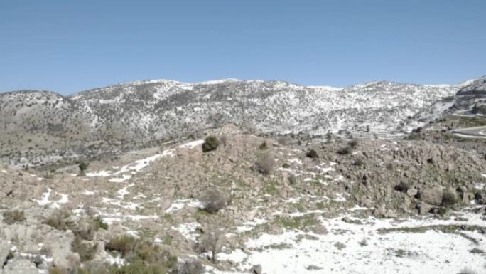 Hermon mountain in the snow aerial，北以色列，2021